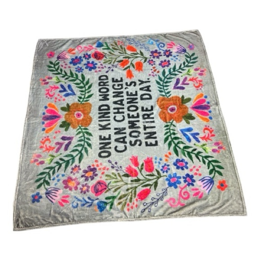 Natural Life Throw Blanket Gray with Floral Print - Picture 2 of 6
